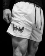 Mens Embroidery Bodybuilding Mesh shorts [DIVINE WHITE]g