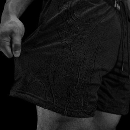 Skeletal Embroidered Bodybuilding Mesh Shorts DARKNESS